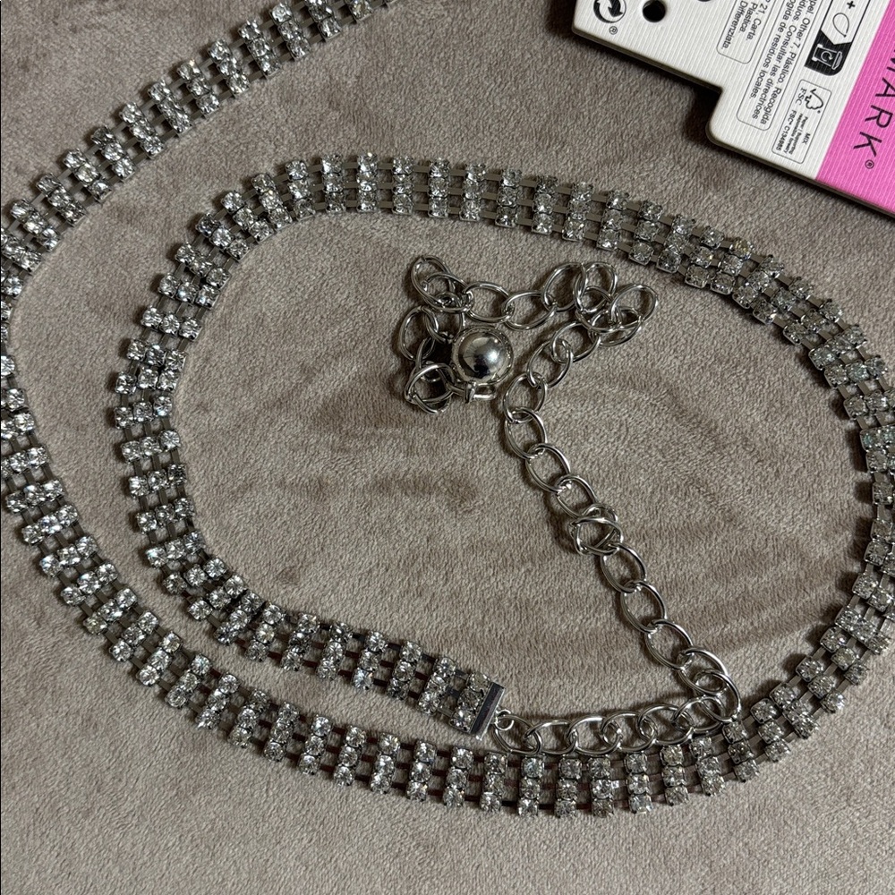 New Silver Rhinestone Chain Belt Small